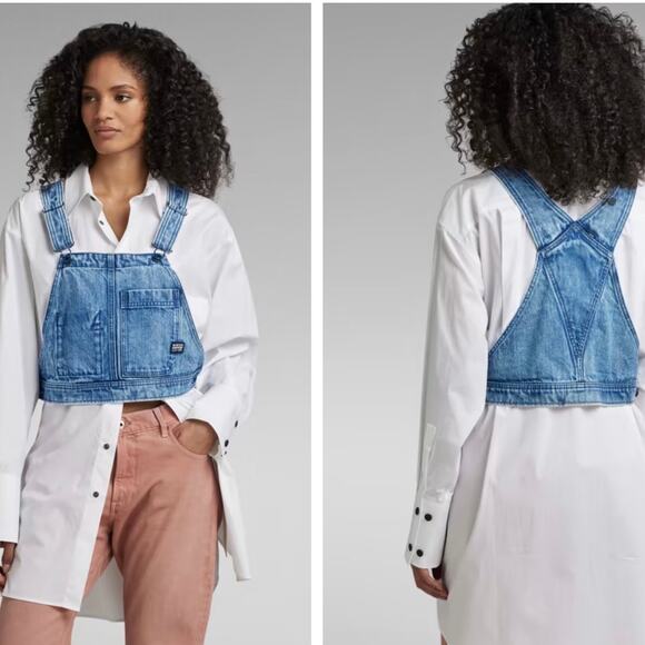 G-STAR RAW Women’s Bib Top Cropped Denim Size XS NWT $140 - Picture 1 of 9
